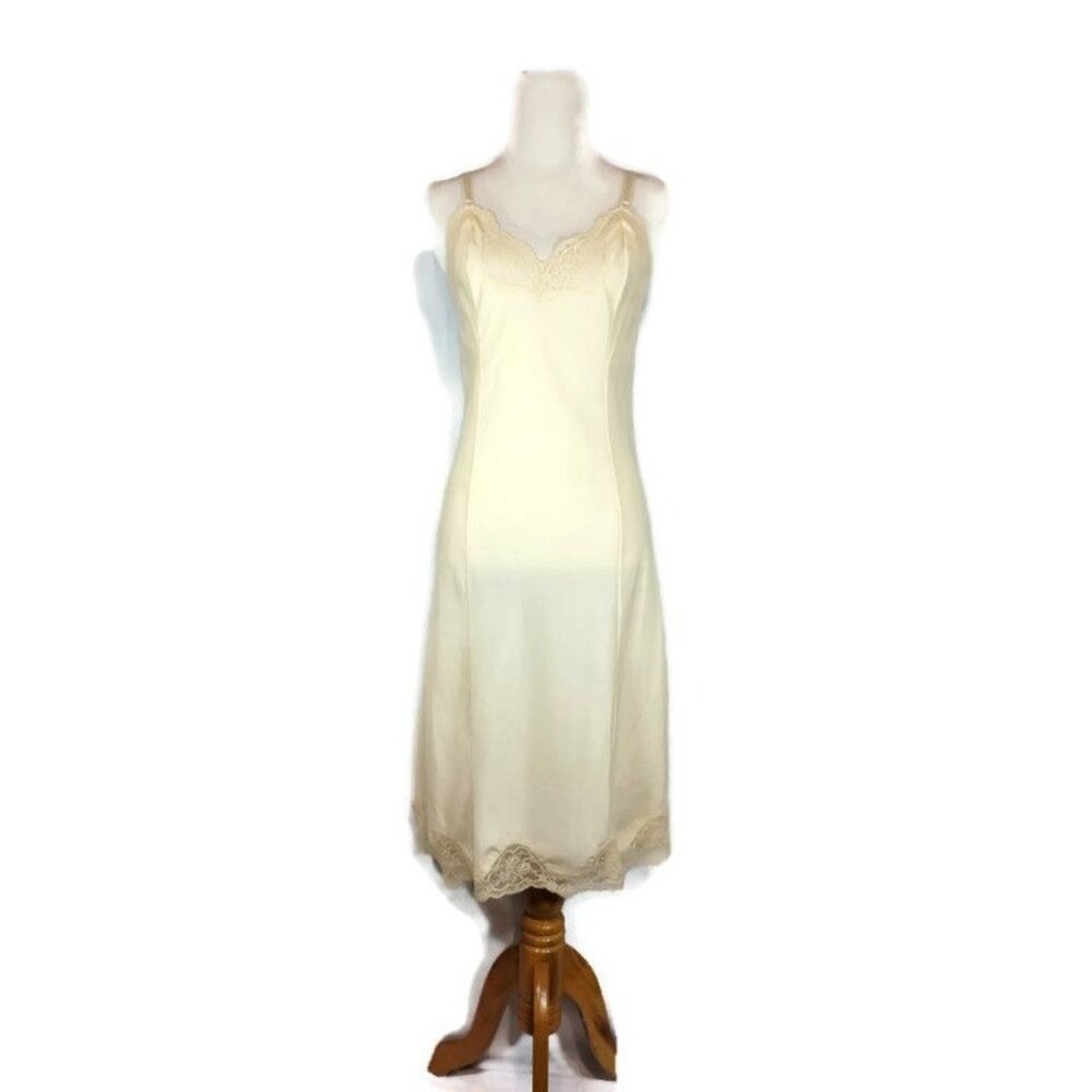 Vintage Lace Slip Dress Cream Barbizon Crepe Remarque 34 Adjustable Straps